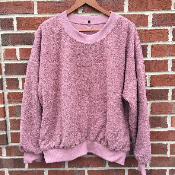 Chenille Pullover Sweatshirt Womens Large Mauve Pink Lined Cozy - Picture 1 of 8